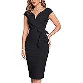 MUXXN Women's Vintage 1950s Style Wrap V Neck Tie Waist Formal Cocktail Dress