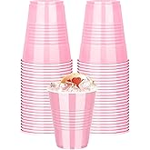 HEHIPLE 50 Pack Pink Plastic Cups, 16Oz Disposable Cups for Party Drinking Cup Disposable Cup for Wedding Parties Picnic