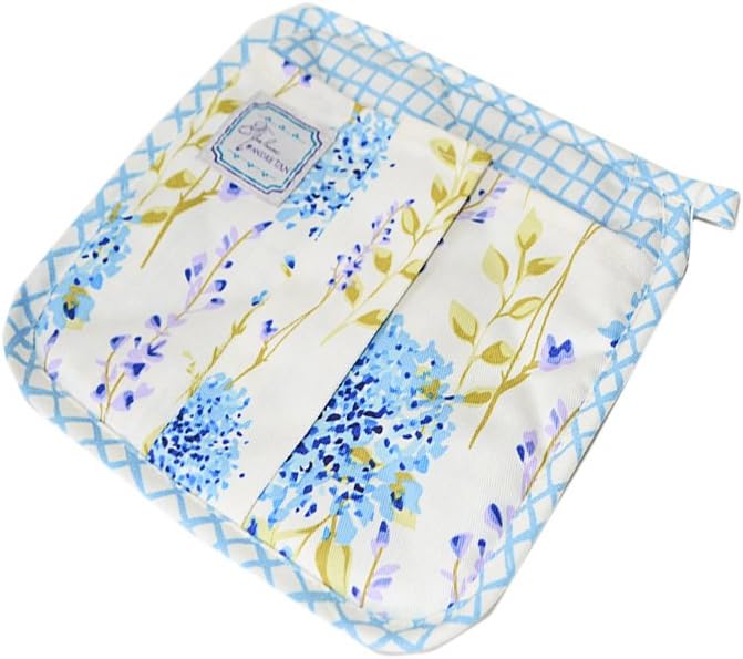 Provence 100% Cotton Potholder with Fridge Magnet Holder, 8" by 8", for Cooking, Baking, Blue Meadow Flowers