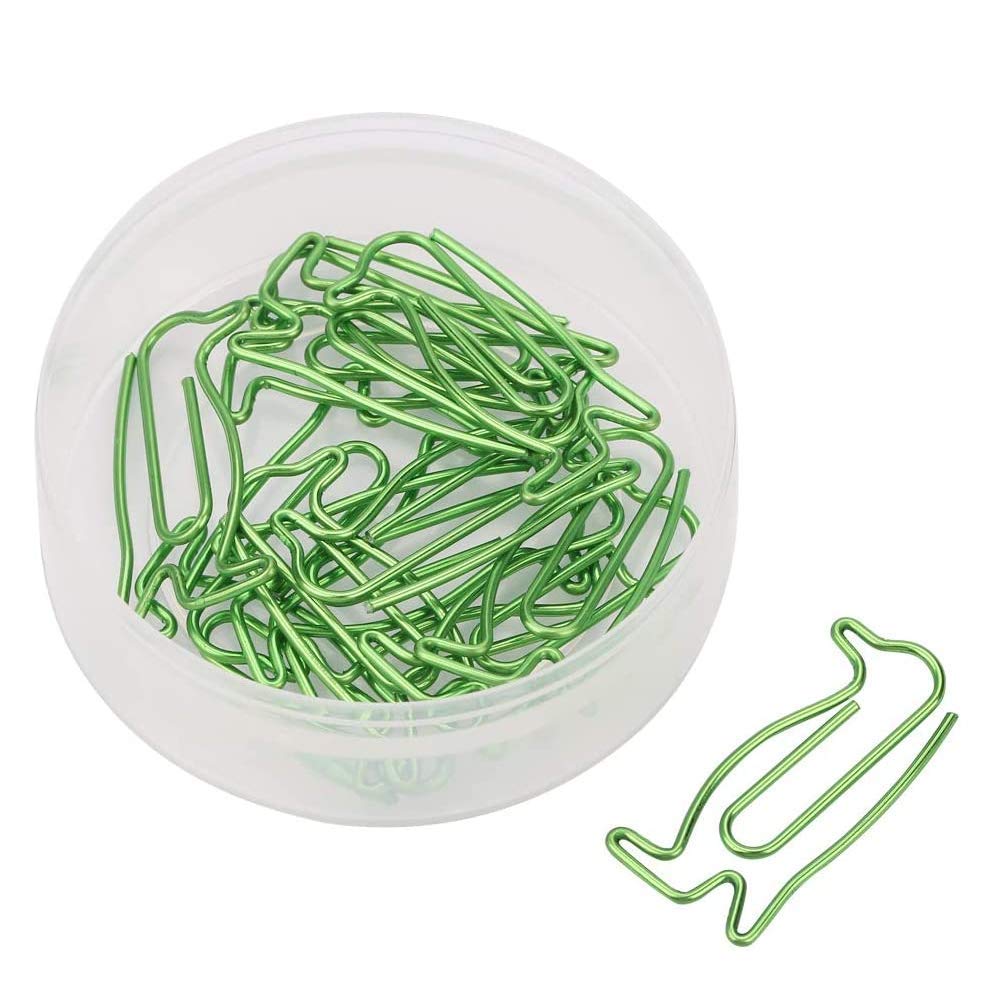 Penguin-Shaped Paper Clips, 20 Pack, Large Metal Clips for Documents, Green