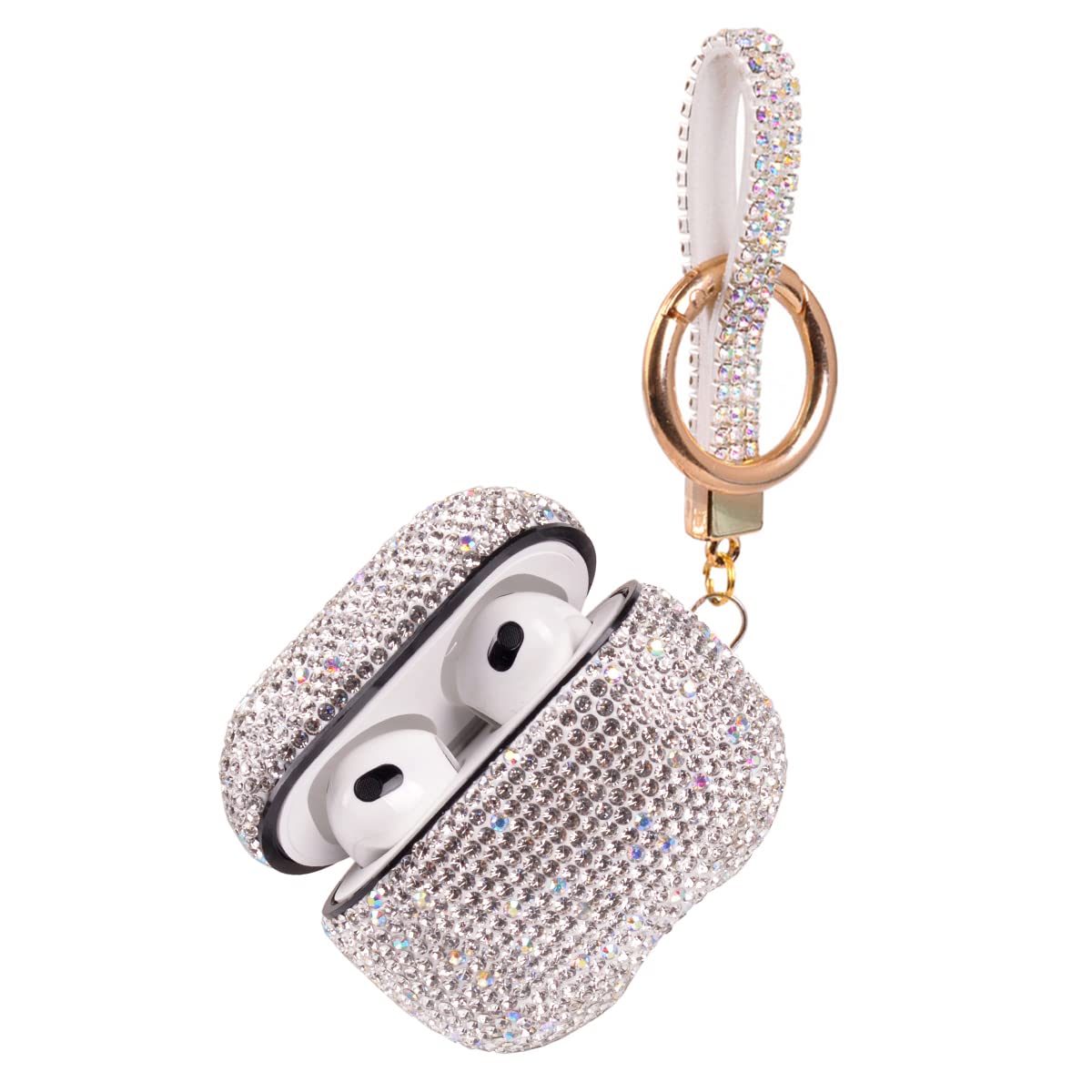 Photo 1 of Sparkly Case Compatible with AirPods 3rd Generation with Keychain,Shockproof Protective Premium Bling Rhinestone Cover Skin for AirPods 3 Charging Case (White AB+Keychain)
