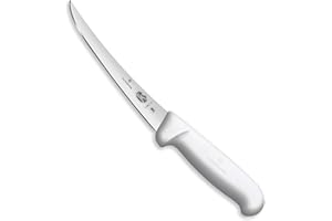 Victorinox Cutlery 6-Inch Semi-Stiff Boning Knife, Curved Blade, White Fibrox Handle