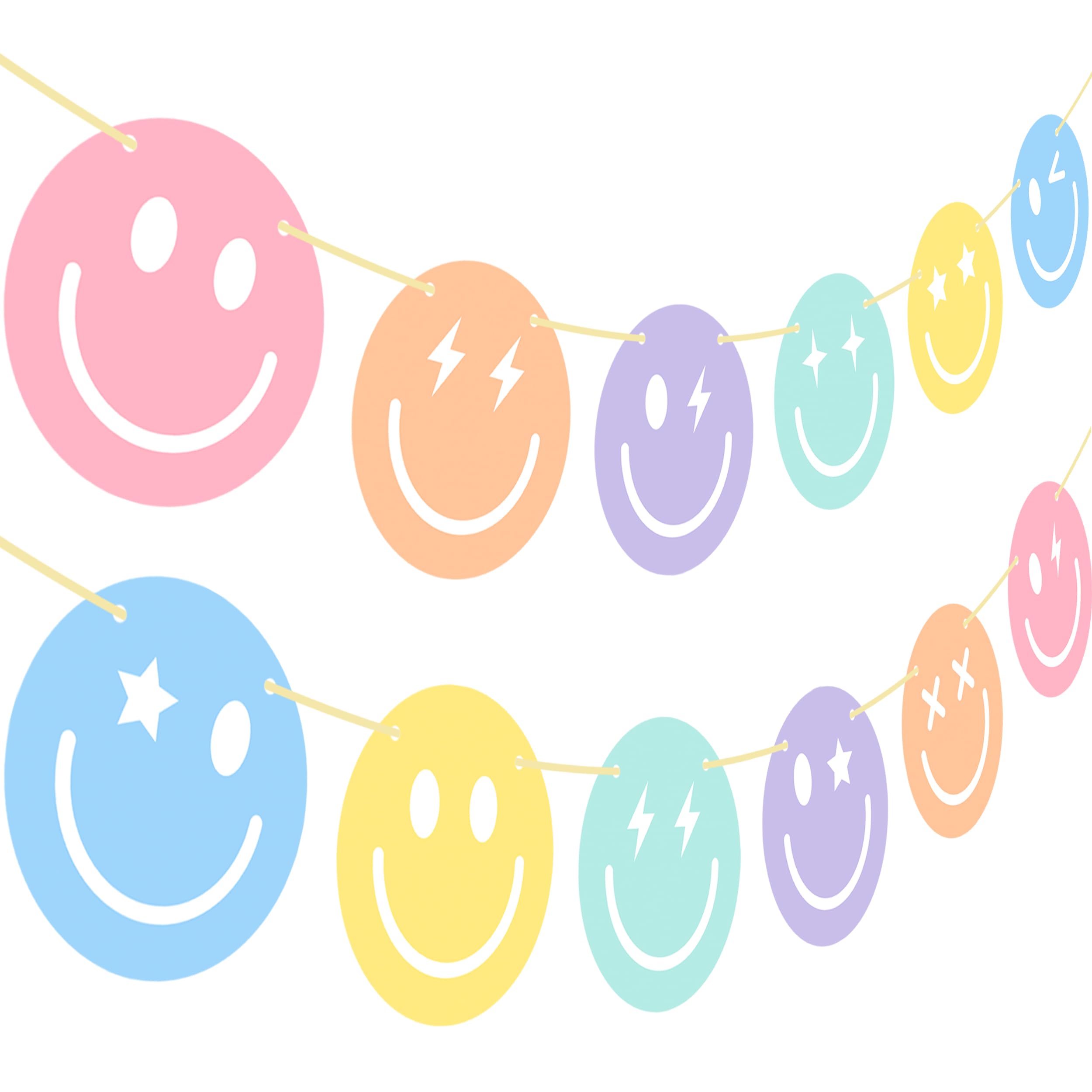 Photo 1 of 2Pcs Smile Face Party Banner Decorations Pastel Themed Birthday Party Banner Macaron Color Preppy Party Decorations for Pastel Rainbow Smile Face Theme Bachelorette Party Supplies