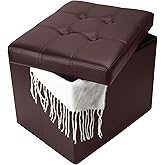 Bsketa Storage Ottoman, Folding Foot Stool with Thicker Foam Padded Seat Small Leather Storage Ottoman Bench Foot Rest for Living Room Foldable Coffee Table 17x13x13in,Brown