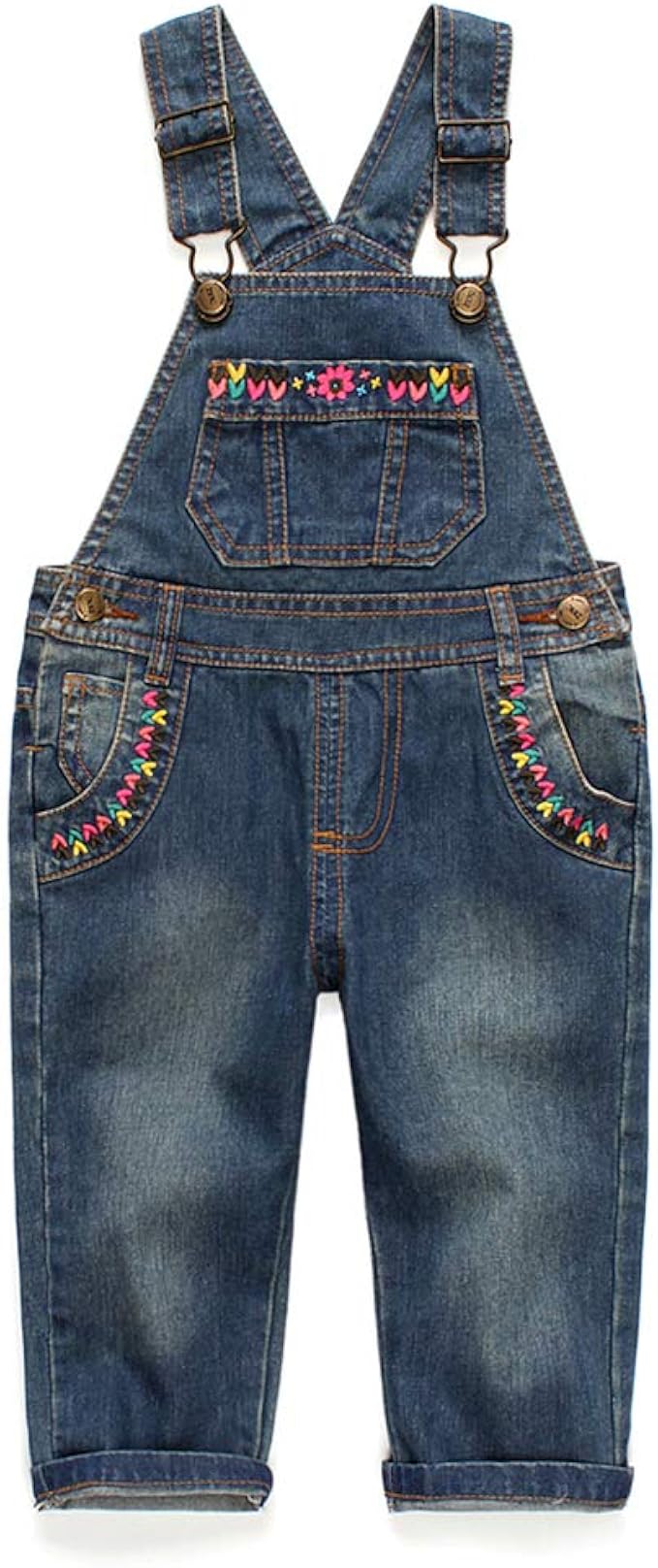 Kidscool Baby & Little Girls Flower Decor Big Bib Jeans Overalls