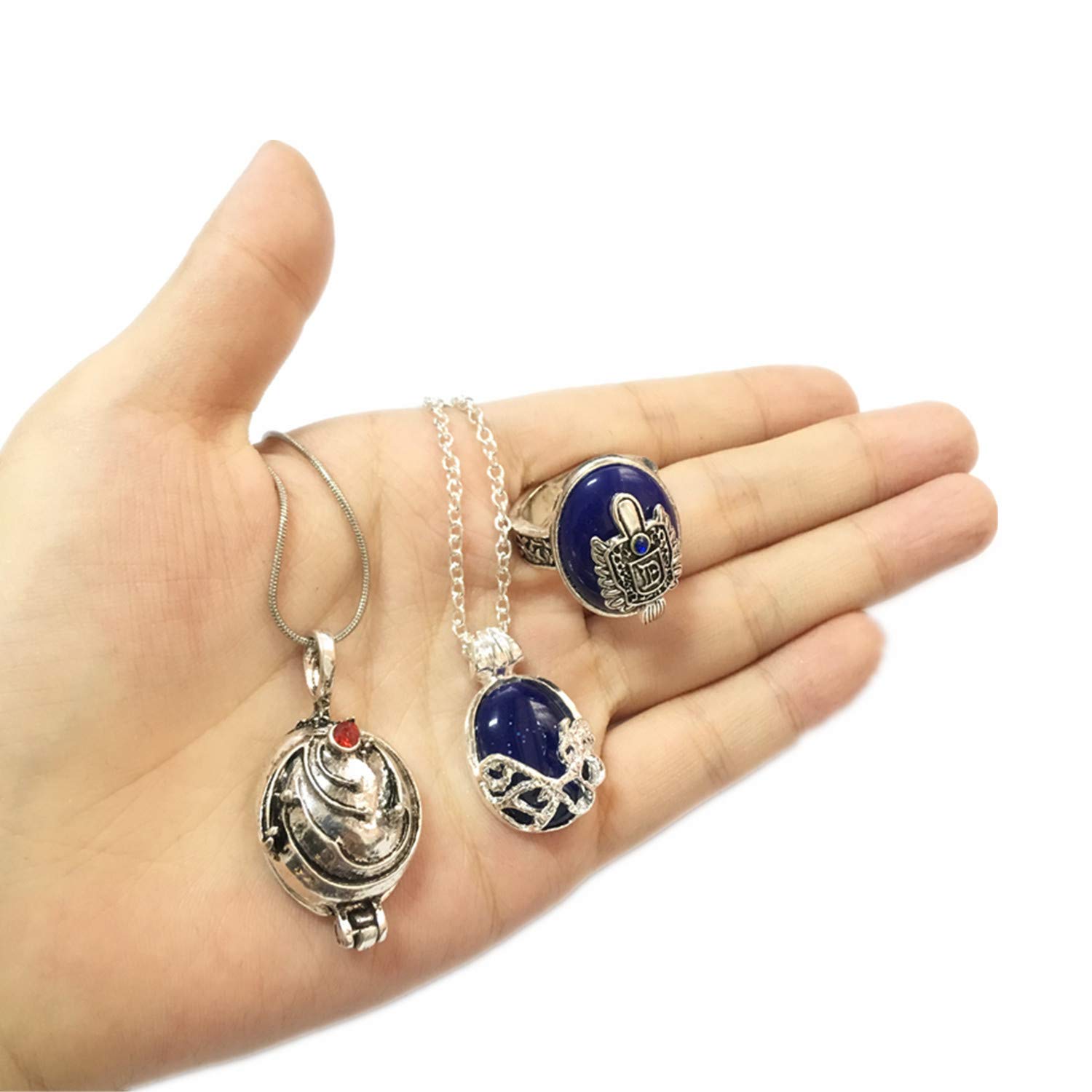 PPX Daywalking Katherine Necklace Pendant Charm Necklace-Royal Blue and Vampire Daylight Walking Signet Damon's Ring for Fans, with Transparent Box