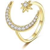 FUTIMELY Moon Crescent Star Ring for Women Adjustable Moon Sun CZ Statement Ring Dainty Crystal Crescent Finger Ring