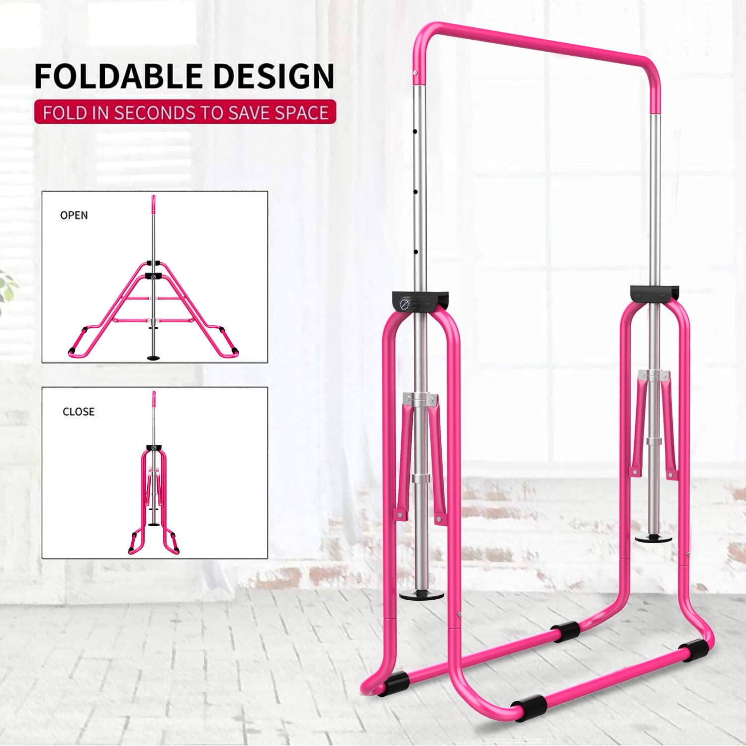 Tepemccu Expandable Gymnastics Bars, Adjustable Height Gymnastic Horizontal Bars, Children Folding Training Bar for Kids