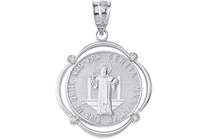 CLADDAGH GOLD Sterling Silver Medalla De San Benito Saint St Benedict CZ Round Frame Pendant