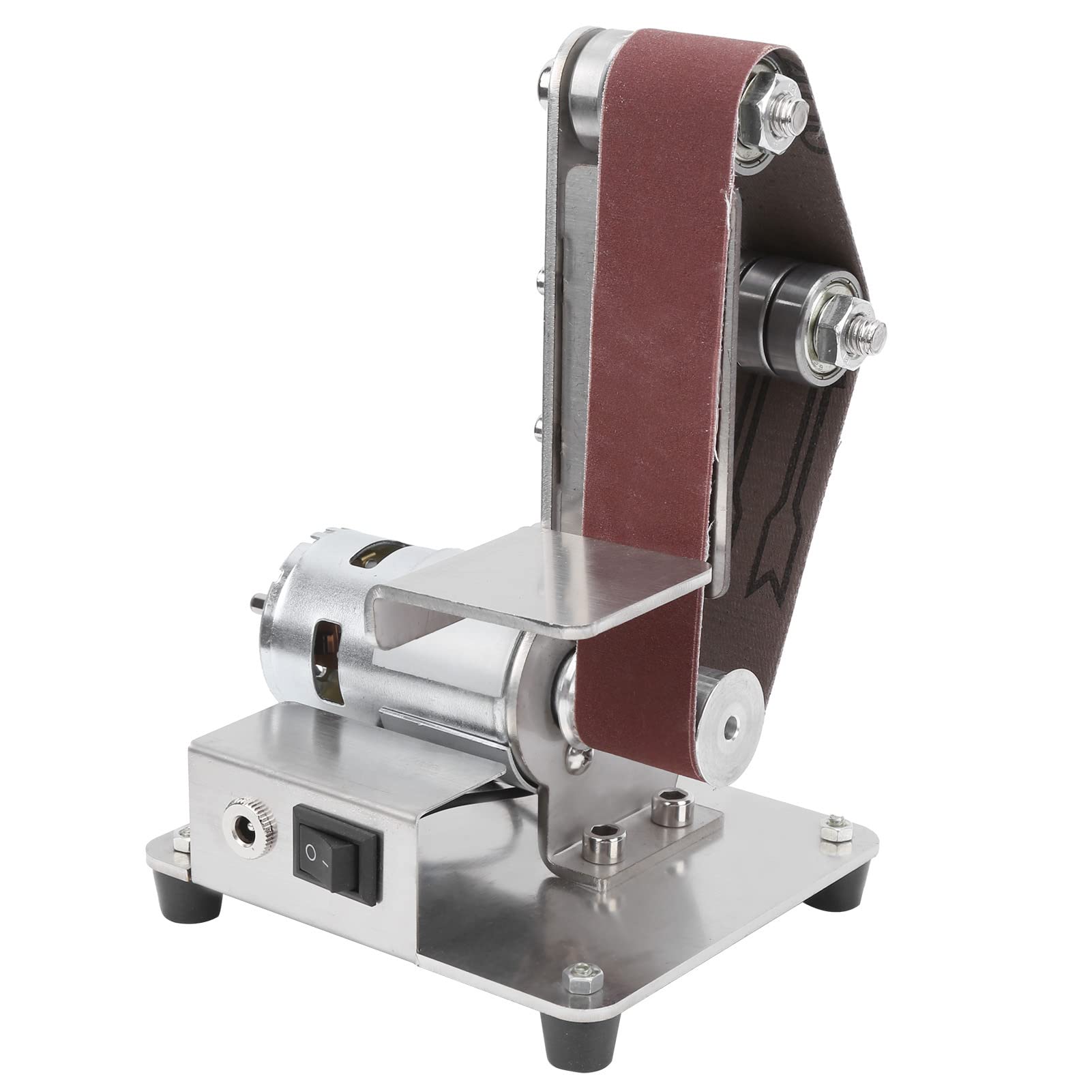 Electric Belt Sander, Mini Belt Sander Grinder Belt Machine 7 Position Adjustable Desktop Polishing Machine with 10 Sanding Belts, for DIY Work