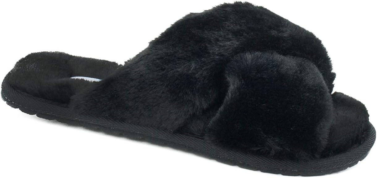 Women's Soft Fur Lined Criss Cross Lounging House Slipper