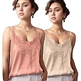 OPLKENR Silk Camisole Tops for Women, Sexy V-Neck Silk Satin Tank Tops Lace Trimmed Camisole