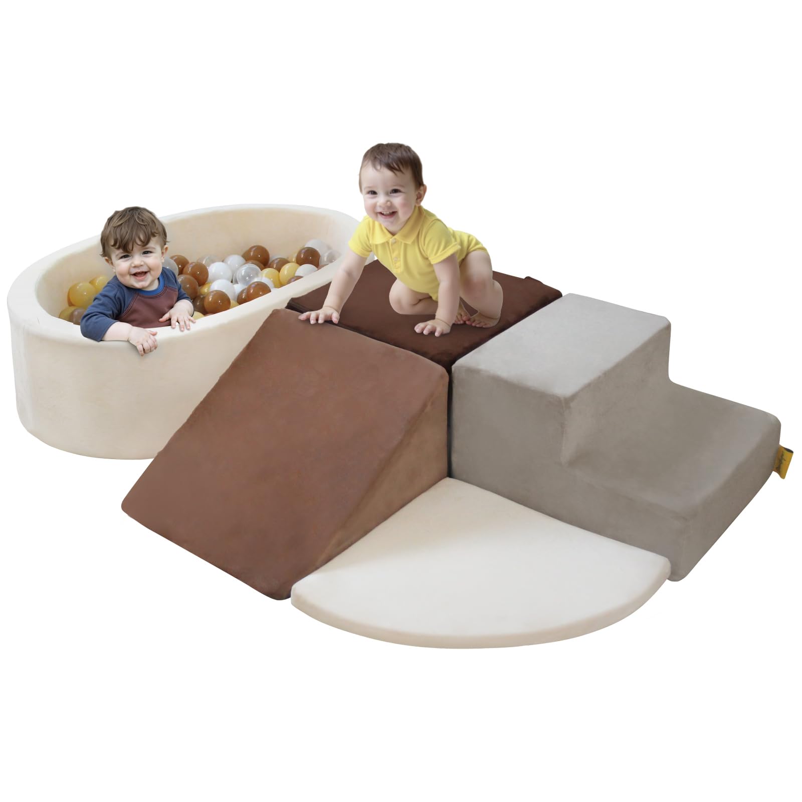 BanaSuper Kids Soft Play Set, Baby Foam Ball Pit, Foam Climbing Blocks with Ball Pool(Balls not Included), Toddlers Soft Play Equipment & Playground, Montessori Toy for Gross Motor Skills, Coffee Grey