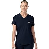 Carhartt Force Cross-Flex Scrubs for Knit Women, V-Neck Scrub Tops - Navy, L