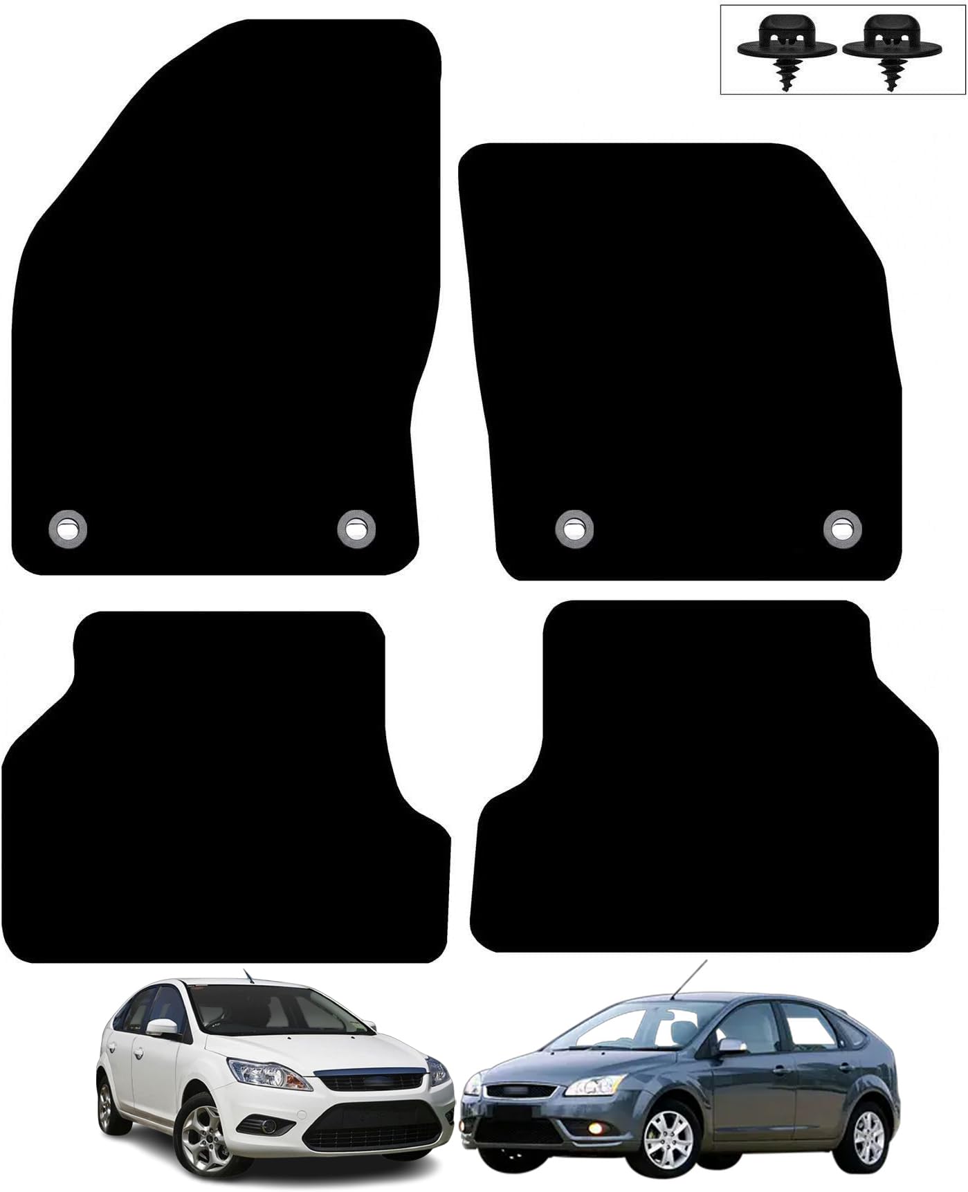 Carsio Carpet Car Mats For Ford Focus MK2 2005 2011 4 Piece Set Tailored Fit Floor Mat Complete Accessory Black Custom Fitted - All Weather, Anti-Slip Backing & Black Trim