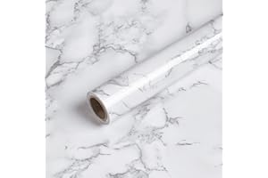 Caltero Marble Contact Paper 15.7" x 118" White Grey Wallpaper Peel and Stick Glossy Marble Self Adhesive Contact Paper for Countertop Kitchen Cabinets Bathroom