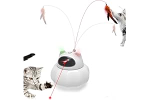 TBTeek 3-in-1 Interactive Cat Toy, Automatic & Rechargeable, Moving Feather Wand & Cat Chasing Laser for Indoor Cats Kittens – Engaging & Fun Playtime