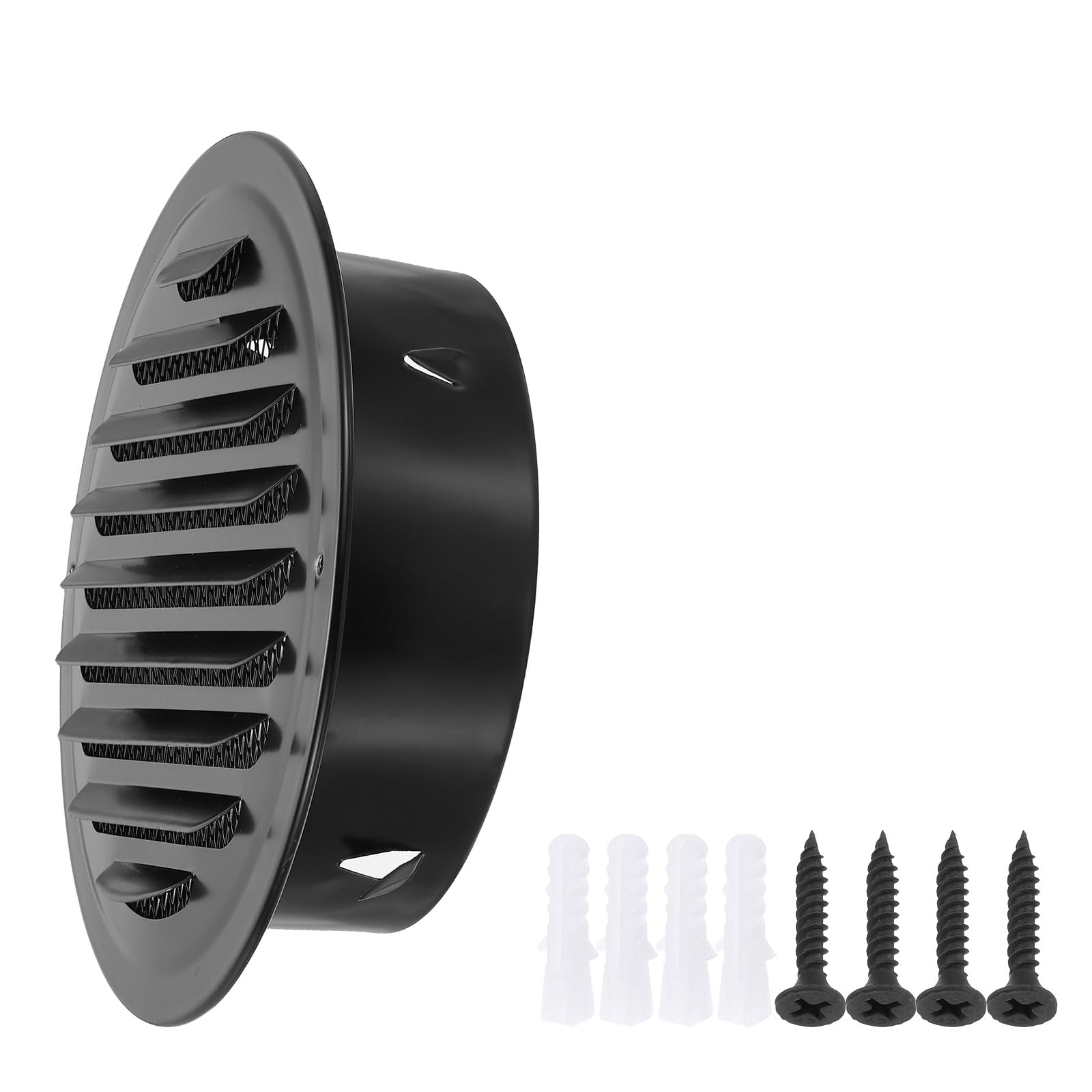 PATIKIL 6" Round Air Vent Cover, Stainless Steel Louvered Wall Inlet Outlet Grill Screen Mesh Ducting Soffit Vent with Screws for Ventilation, Black
