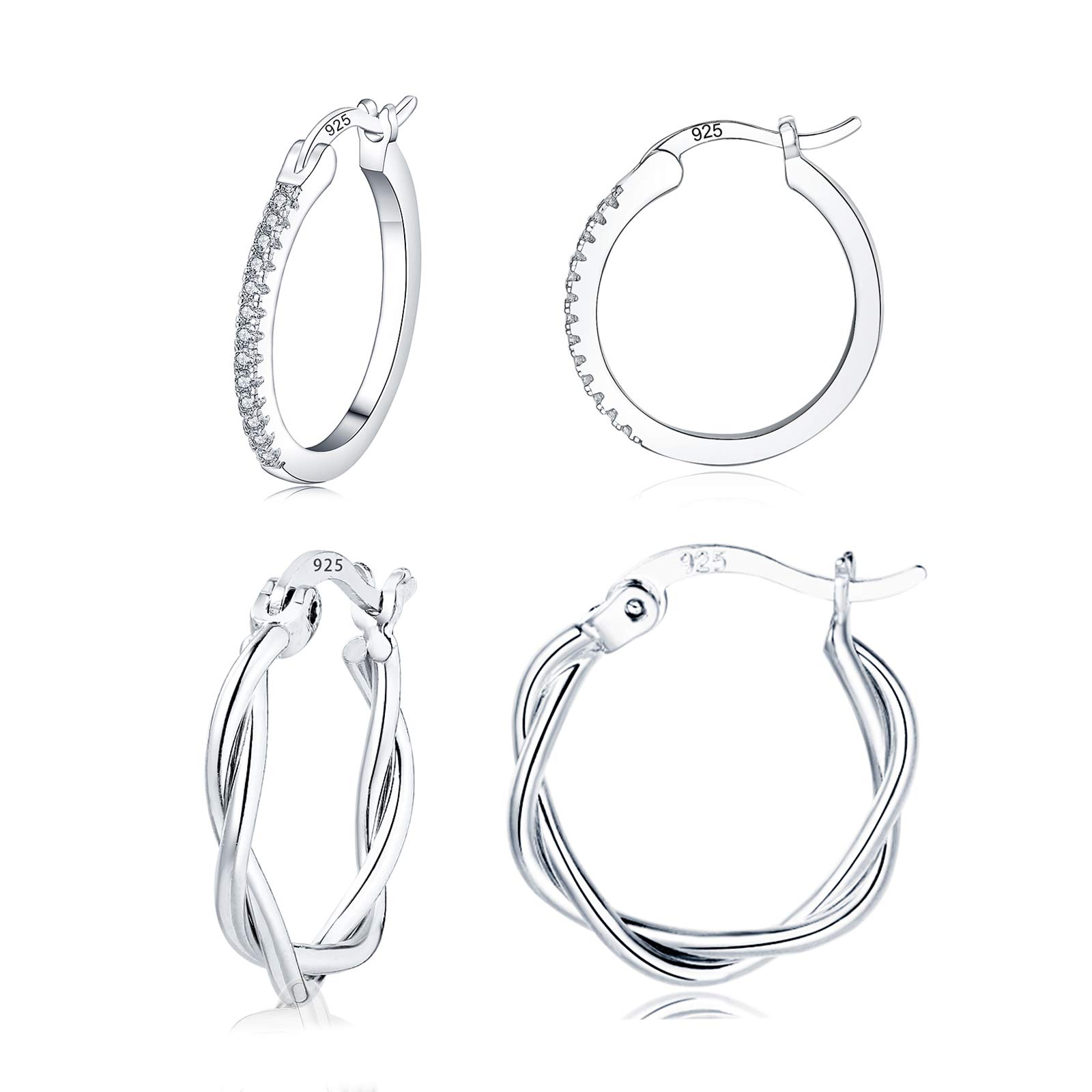 EPVOA Silver Hoop Earrings - Sterling Silver, Hypoallergenic Hoops for Women & Men, Sizes 15/20mm