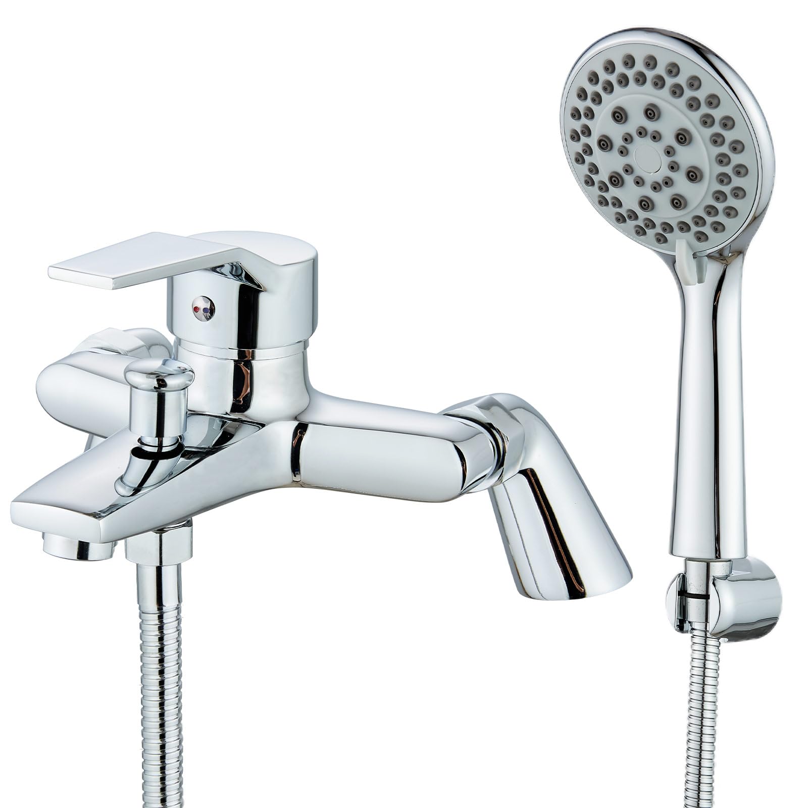 Eovem Bath Mixer Tap, Single Lever Chrome Bath Tap with Shower Attachment, Modern Square Bathtub Tub Tap 180mm Bath Filler Bathroom Bath Shower Mixer Tap