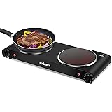 Cusimax Electric Stove, 1800W Infrared Hot Plate, 7 Inch Ceramic Glass Portable Double Burner Cooktop for Dorm Office Home Ca