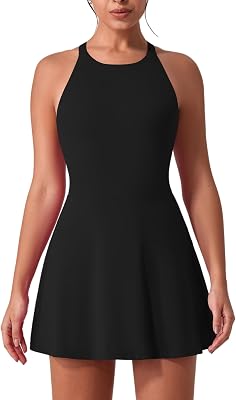 Tenniskleid Damen Golfkleid mit Integriertem BH und Shorts Tasche Cross Back Cut Out Sportkleid Mädchen Trainingskleid Freizeitkleid Tank Dress Athletic Workout Fitness Sport schwarz M