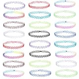 Tpocean 24 PCS Choker Necklaces Rainbow Rubber Gothic Tattoo Henna Stretch Elastic Colorful Chokers Set for Women Girls Teen 90s