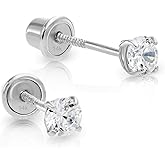 14k White Gold Made with Cubic Zirconia Solitaire Stud Earrings with Secure Screw-backs