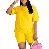 HTD 2 Piece Sets For Women Casual Sweatsuits Biker Shorts Set Jogger Tracksuit