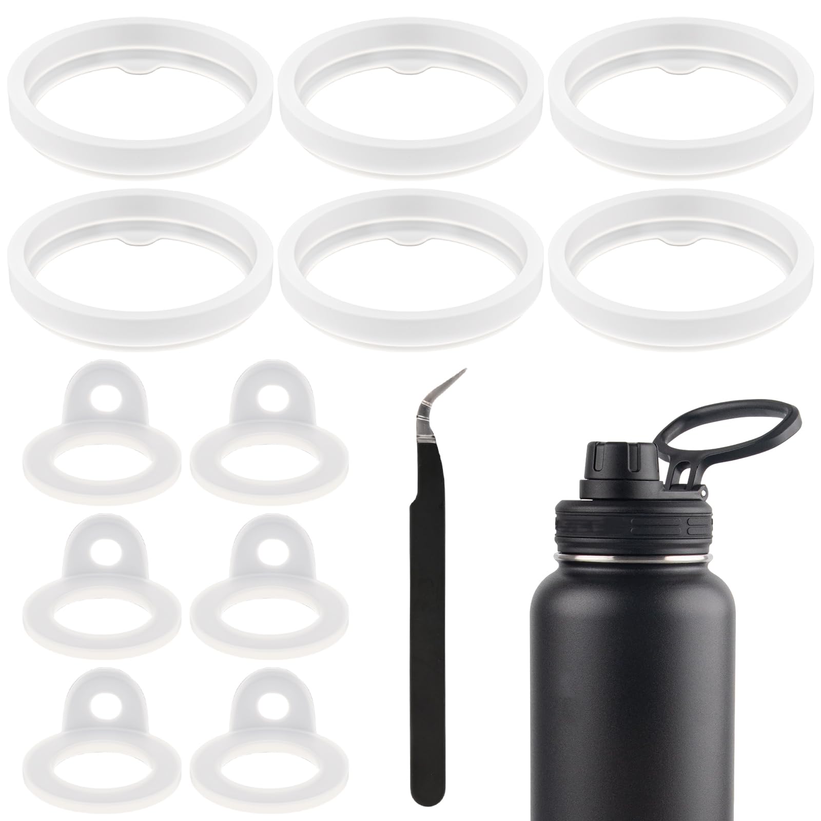 View 1 of 13 Pcs Seal Replacement for Thermoflask 24/32/40/64oz, Water Bottle Lid Replacement Accessories with 1 Pcs Tweezers Silicone O Ring Parts Spout Lid