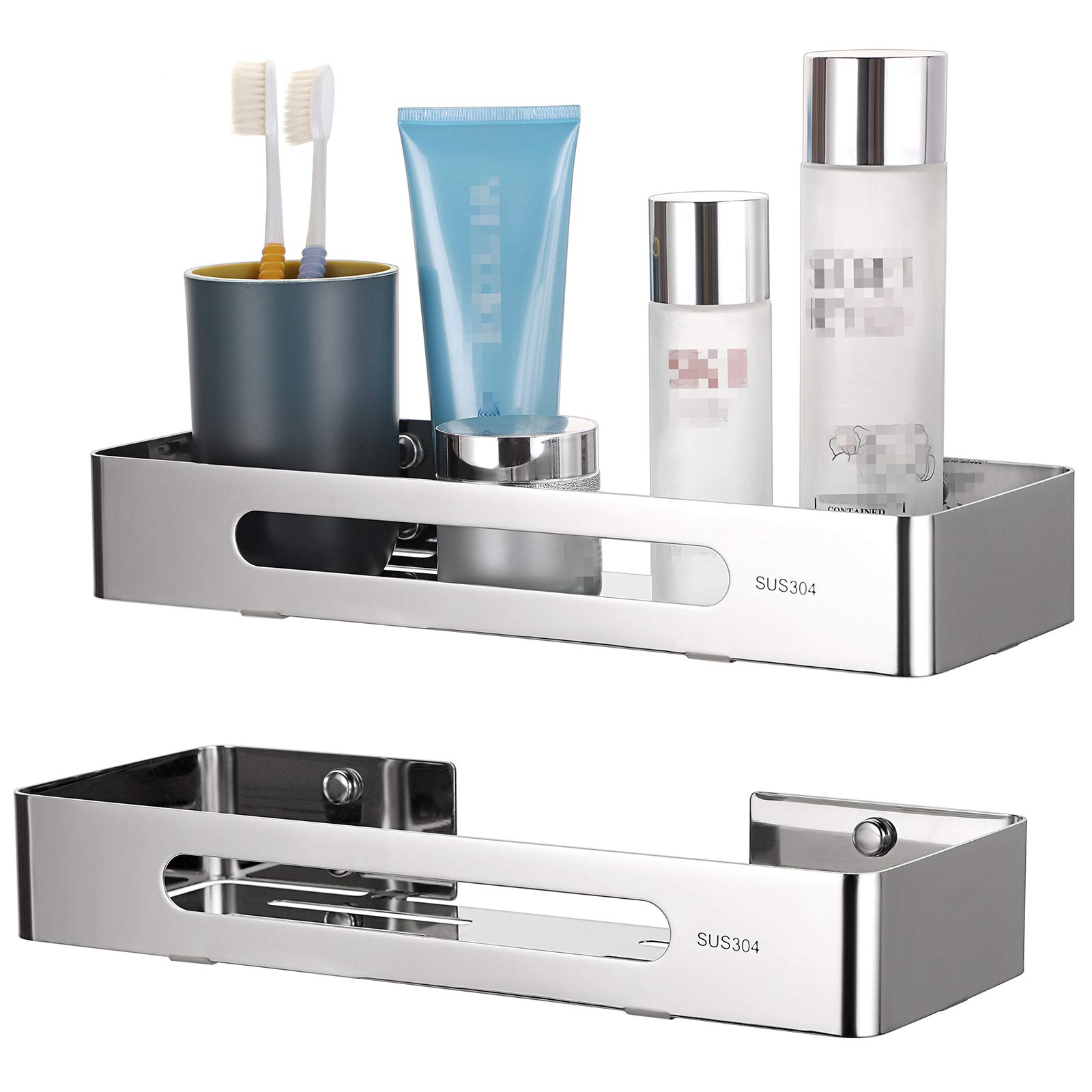 IGNPION 2pcs Shower Organizer Shelf Storage Corner Rack Stainless Steel Bathroom Caddy Wall Mounted Bathroom Accessory Shelf, Silver