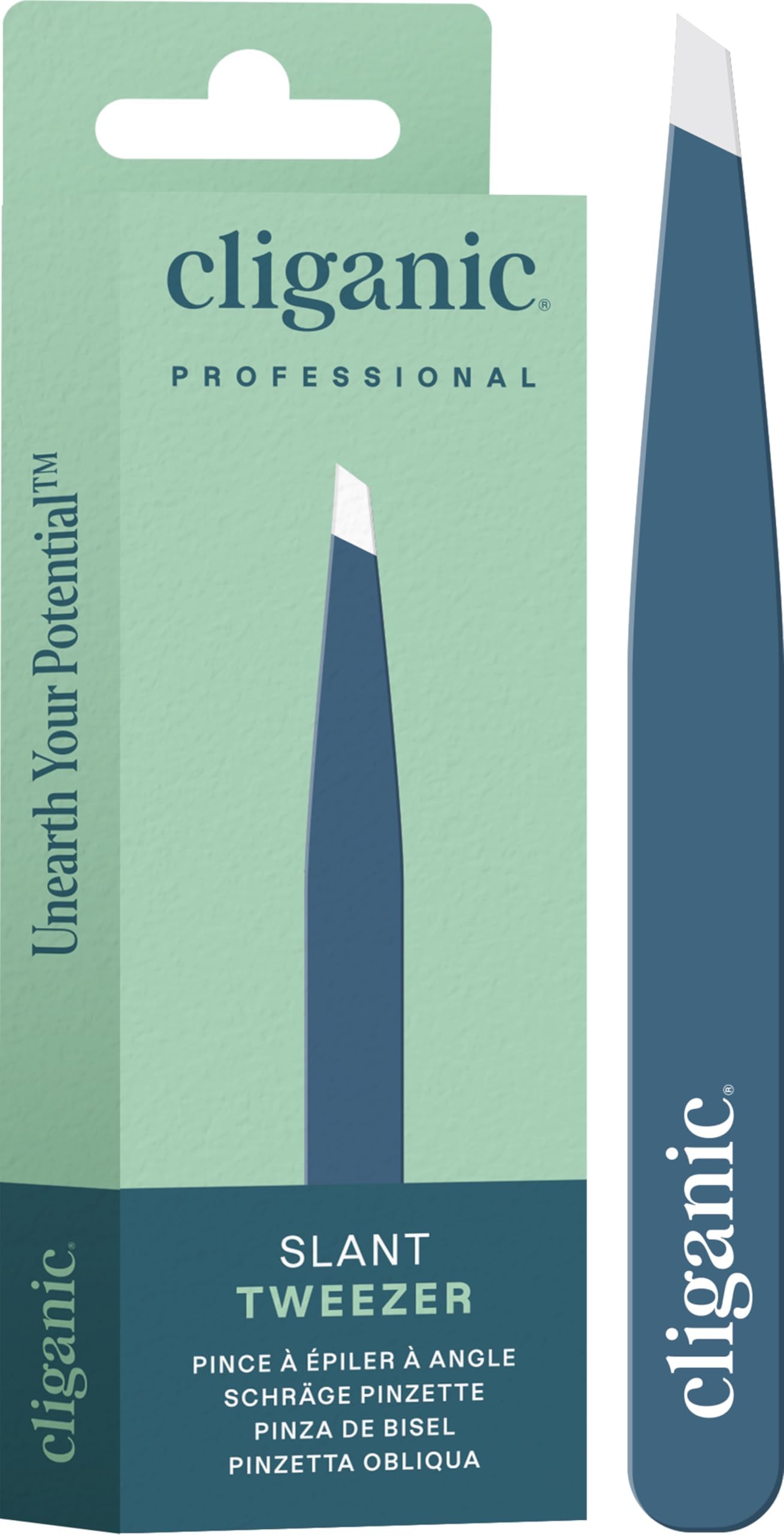 Cliganic Professional Eyebrow Tweezers Slant Tip - Precision for Men & Women, Stainless Steel Best for Plucking Chin Facial Hair