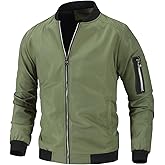 Mens Lightweight Bomber Jacket Casual Windbreaker Zip Up Coat with Pockets for Spring Fall