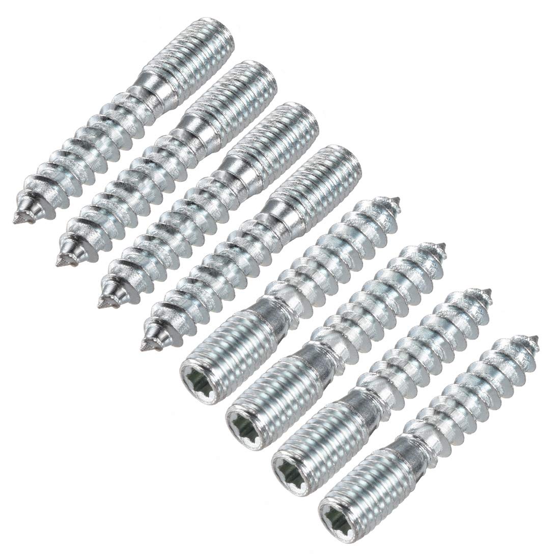 sourcing map M10 Hanger Bolts Length 2"(50mm) Double Headed Bolts Self-Tapping Screw 10mm Wood Joint Furniture Legs 8pcs