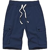 Vcansion Women's Casual Elastic Waist Drawstring Loose Fit Multi-Pockets Outdoor Cargo Shorts