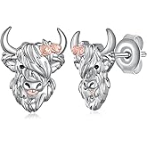 SVODEA Highland Cow Earrings for Women,925 Sterling Silver Cute Cattle Stud Earrings,Christmas Birthday Jewelry Gift for Women Mom Wife