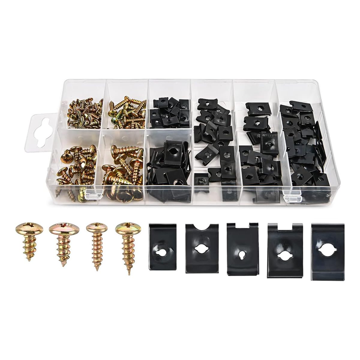 Namvo Pack of 170 Thread Clip Nut Set – U-Type Sheet Metal Nuts for Automotive Applications, Durable Black Metal Clip Nuts for Secure Fastening