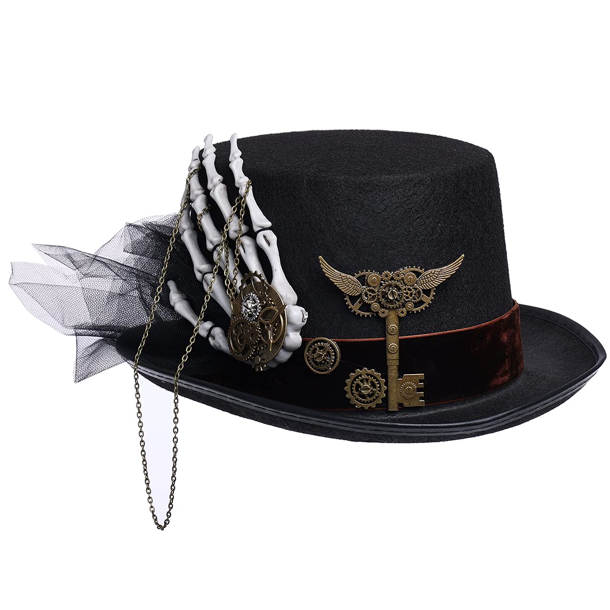 COSDREAMER Unisex Steampunk Top Hats Halloween Costume Hat with Goggles Black (58cm)