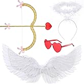Coume Cupid Costume Accessories Set for Kids Valentines Props Angel Outfits Bow Arrow Wings Headwear Sunglasses for 4-12 Halloween