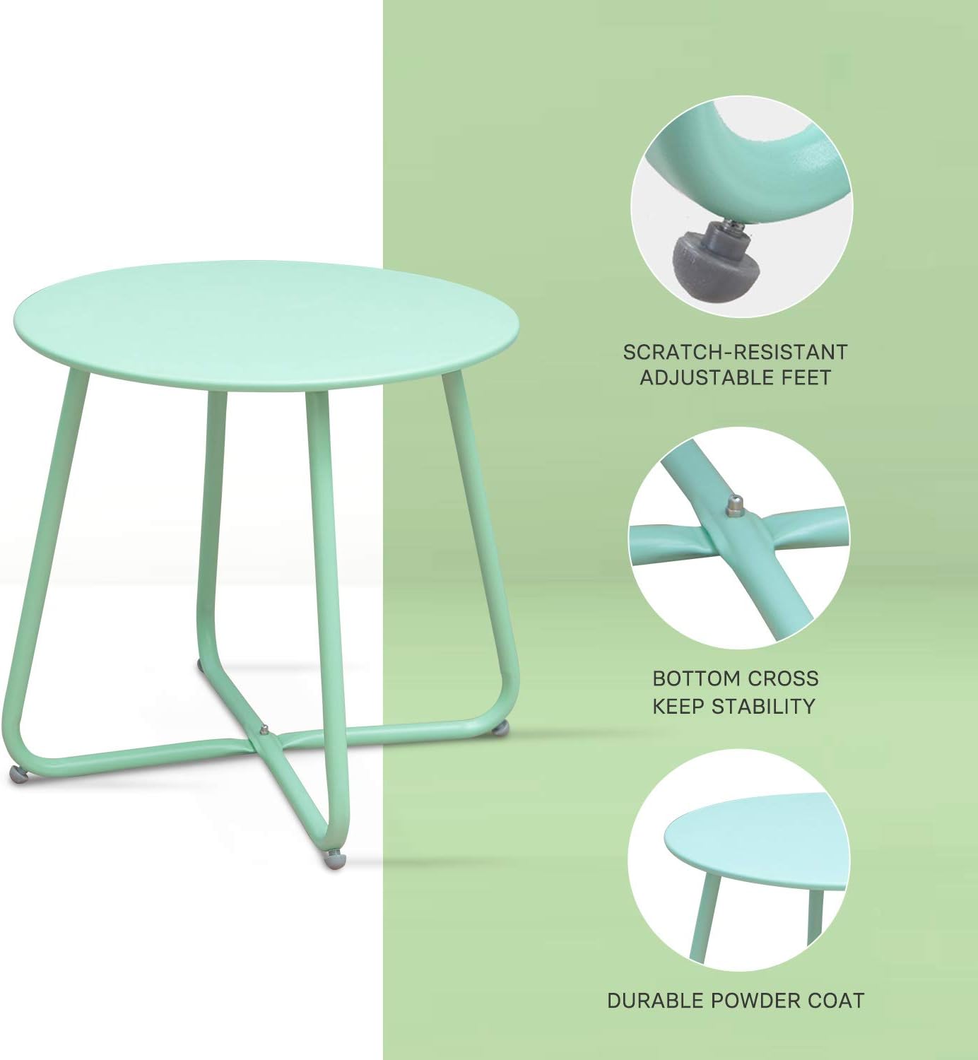 Grand patio Premium Indoor/Outdoor Round Metal Weather-Resistant Side/Accent Table for Patio, Yard, Balcony, Garden (Mint Green): Kitchen & Dining