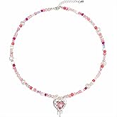 GABOX Handmade Beaded Boho Necklace with Pearl Accents & Heart Pendant, Unique Original Design Artisan Jewelry Choker for Women, Perfect for Travel, Parties and Special Occasions