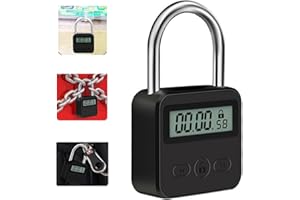 IAYOKOCC Metal Timer Lock, 99 Hours Max Timing Lock with LCD Display, Multi-Function Electronic Timer Lock, USB Rechargeable Timer Padlock (Black)