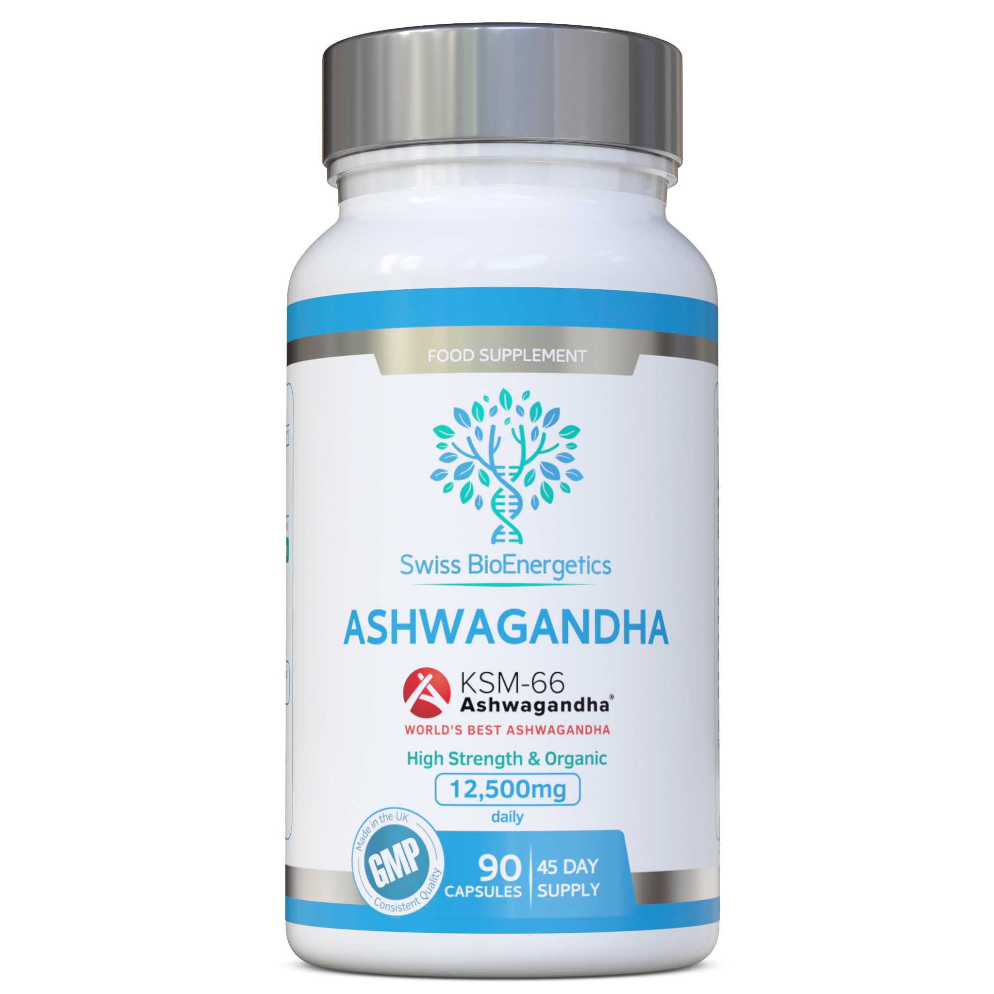 Ashwagandha KSM-66 : 12,500mg Daily Super High Strength Ashwagandha - 5% Withanolides - Equivalent 1000mg Extract - No Artificial Fillers or Binders - Organic Withania Somnifera Root - UK Made