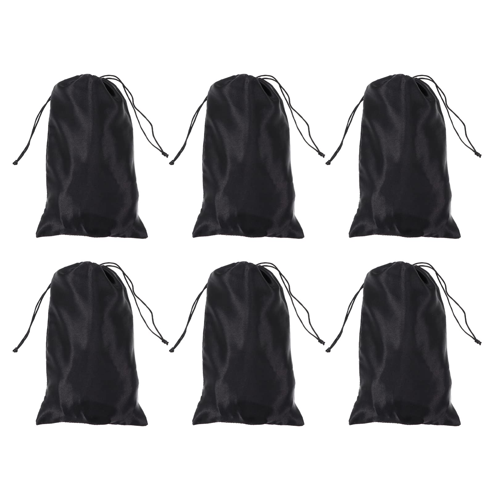 FRCOLOR Satin Wig Bags with Drawstring, Hair Extension Bag Satin Hair Packaging Bags Hair Tool Travel Bag for Hair Tools Home Travel, 6pieces (Black)