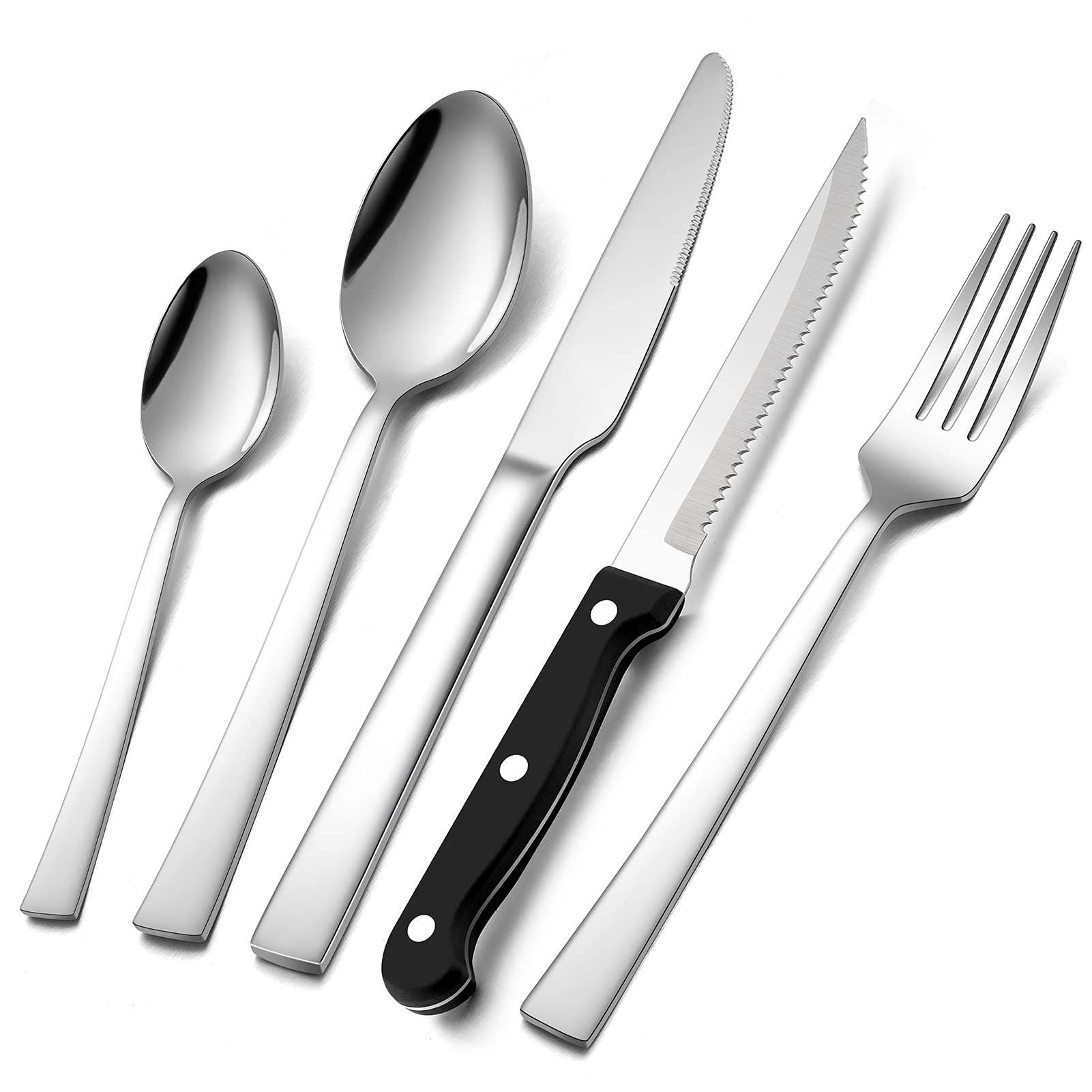 24 Piece Cutlery Set with 6 Piece Steak Knives, Homikit Stainless Steel Flatware Silverware Sets for 6 People, Elegant Tableware Set Included Knives Forks Spoons, Mirror Finished & Dishwasher Safe