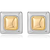 Gold Silver Stud Earrings Statement Square Two Tones Earrings for Women Trendy Geometric Jewelry