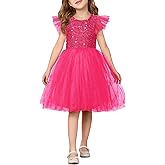 Girls Sequin Tutu Dress Kids Sparkly Flutter Sleeve Party Tulle Dresses 5-14 Years