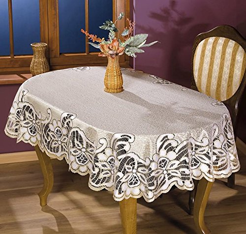 MforStyle Oval Table Cloth. Sits up to 6 people - Thick Lace Natural Golden beige Oval tablecloth Quality Product - 51"x67" (130x170cm)