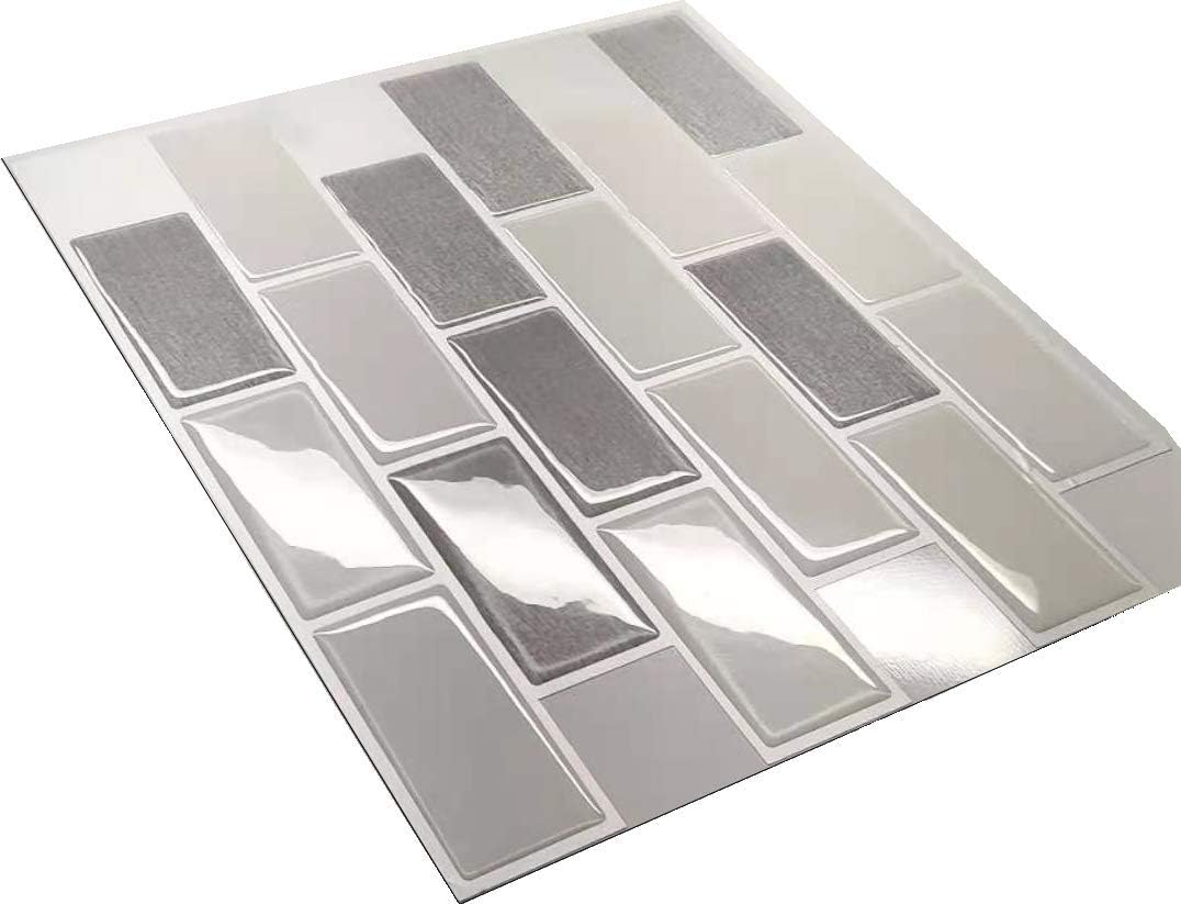 TZ Global Peel and Stick - Premium Self-Adhesive Peel Stick Wall Tile for Kitchen/Bathroom Backsplash in Brick Style (10"x12" 5 Sheets, Gray)