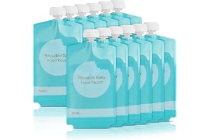 Kirecoo 12PCS 7oz Reusable Refillable Baby Food Squeeze Pouches | Dishwasher Safe, Freezer Safe, Squeeze Design, For Applesauce Yogurt Smoothie Puree, Self Feeding for Toddlers & Kids